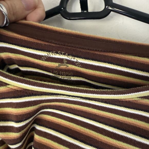 Vintage White Stag Shirt‎ Large Brown Striped Short Sleeve Casual Crewneck Retro - Picture 4 of 7